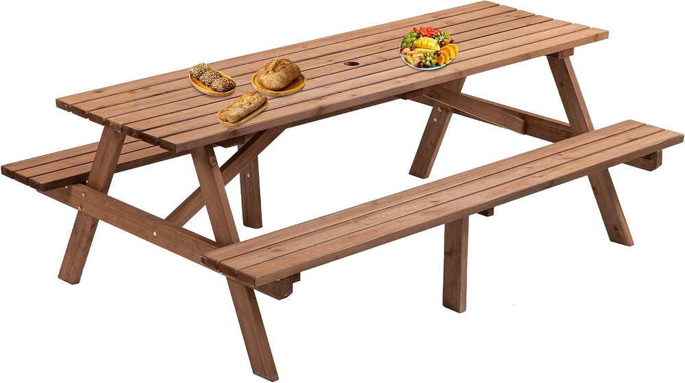Brown 75" Rectangular Wooden Picnic Tables for Outdoors