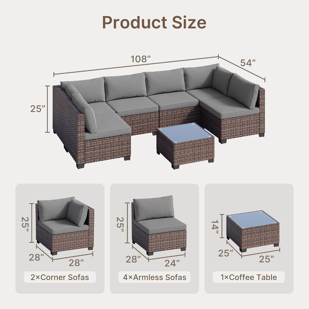 Ahomly 7-Piece Patio Furniture Set, Outdoor Sectional Couch, Grey