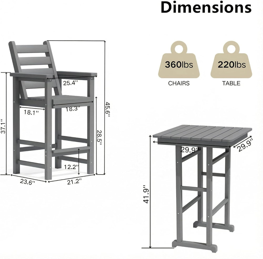 GLANC Adirondack Chairs and Table 3 Pieces Set, HDPE Balcony Bar Height Chair...