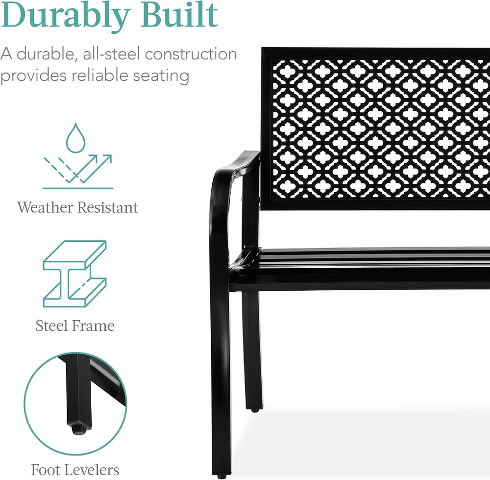 Best Choice Products Outdoor Bench 2-Person Metal Steel Benches Furniture for...