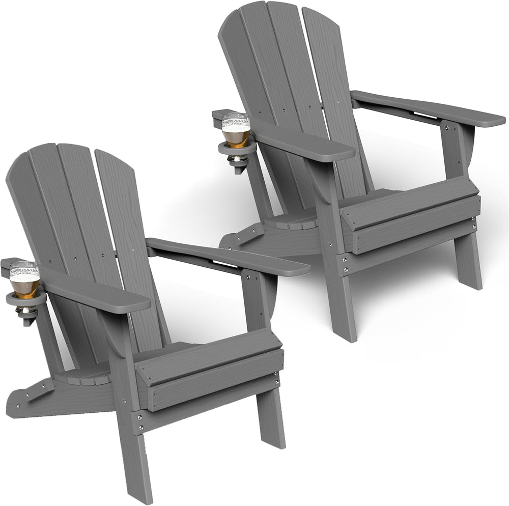 GLANC Folding Adirondack Chairs Set of 2, HDPE All-Weather Outdoor Patio Fire...