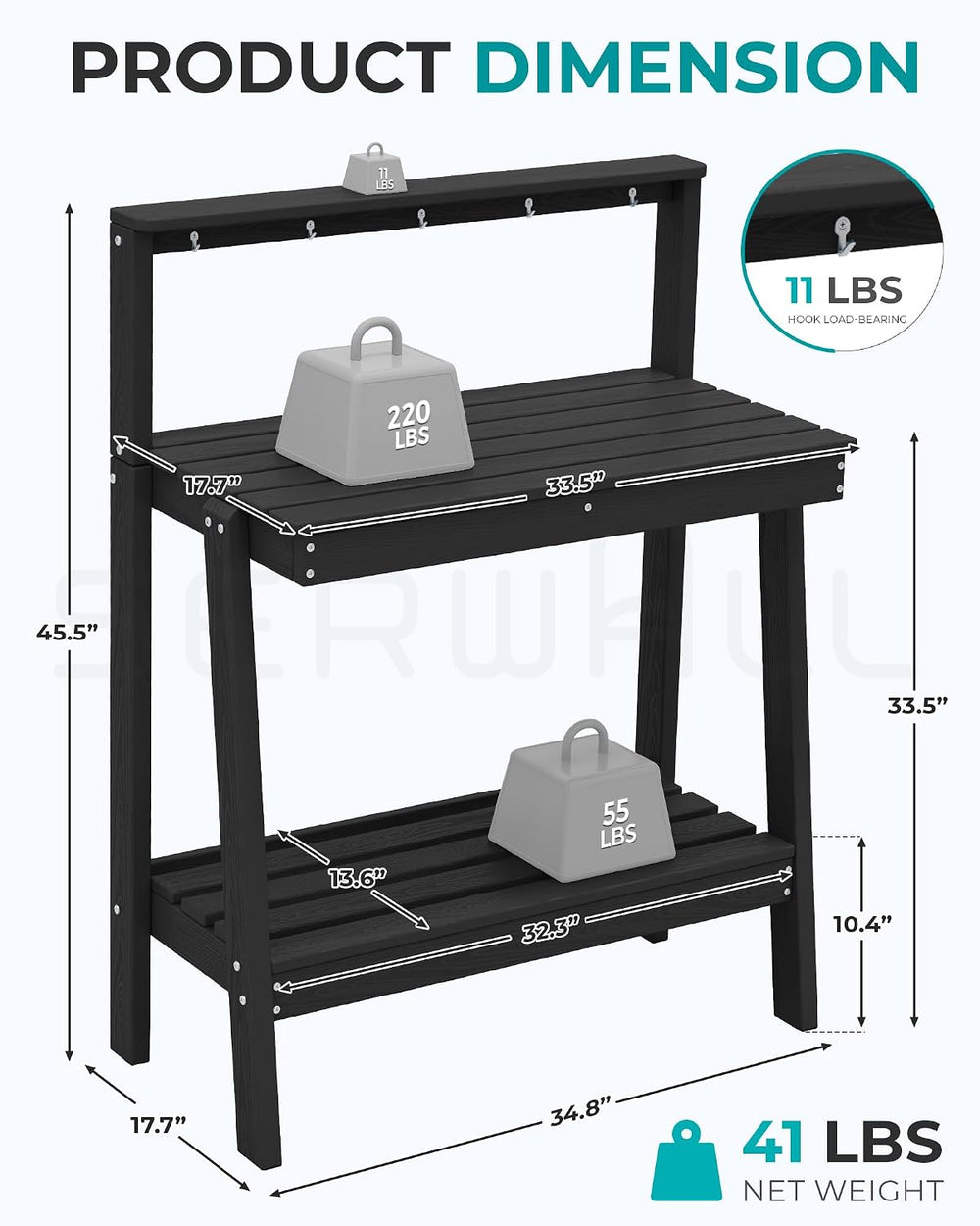 SERWALL 3-Tier Outdoor Potting Bench with Storage,Gardening Table,Black