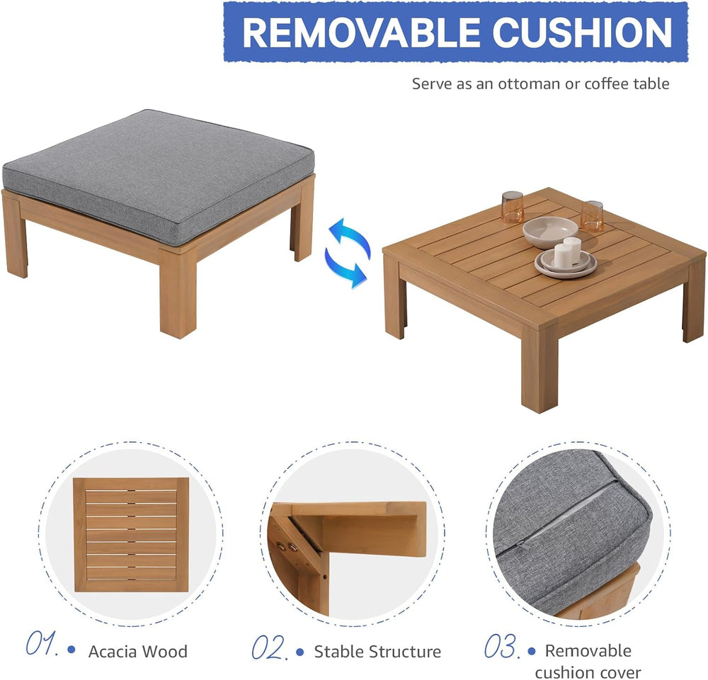 4 Piece Acacia Wood Patio Furniture Outdoor Sectional Sofa Set