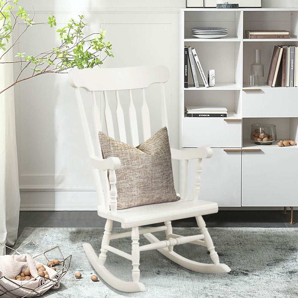 GIANTEX Indoor & Outdoor Wood Rocking Chair, Patio Rocking Chair, White