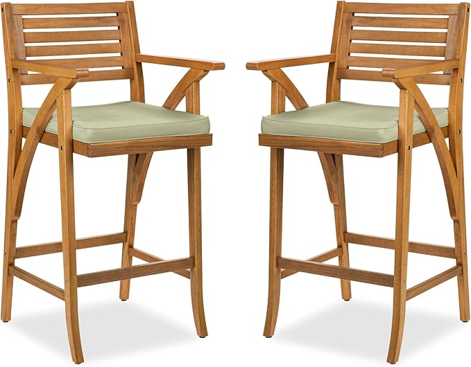 Best Choice Products Set of 2 Outdoor Acacia Wood Bar Stools Bar Chairs for P...