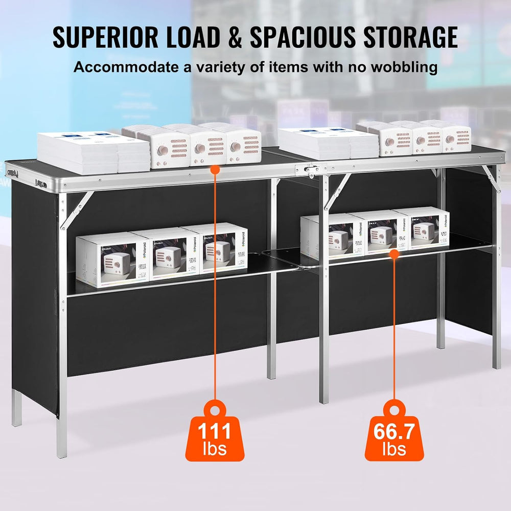 VEVOR Extra Long Folding Portable Bar Tradeshow Podium Table for Indoor, Outd...