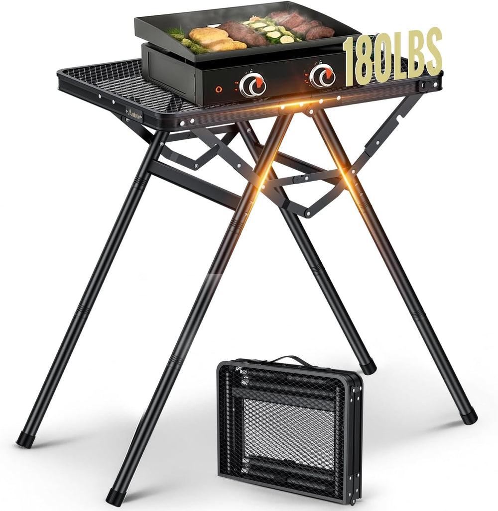 2ft Folding Grill Table, Supports 180Lbs, 2 Heights 27.5" for Camping