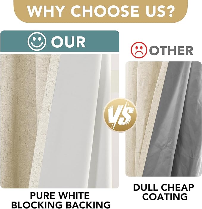 H.VERSAILTEX Linen Blackout Curtains Durable Thick Textured Linen Look 100% B...