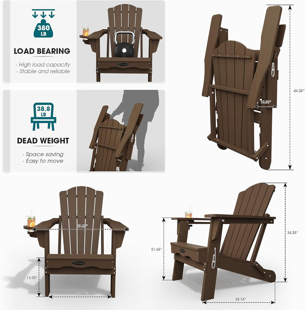 THOEOE Folding Adirondack Chair Set of 4, HDPE Fire Pit Chair Set of 4