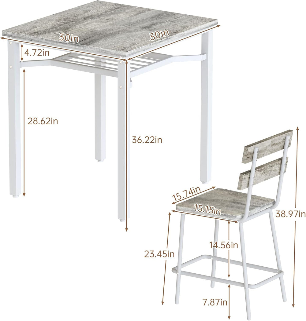 Hooseng 3 Piece Bar Table and Chairs Set, Counter Height Small Dining Table w...