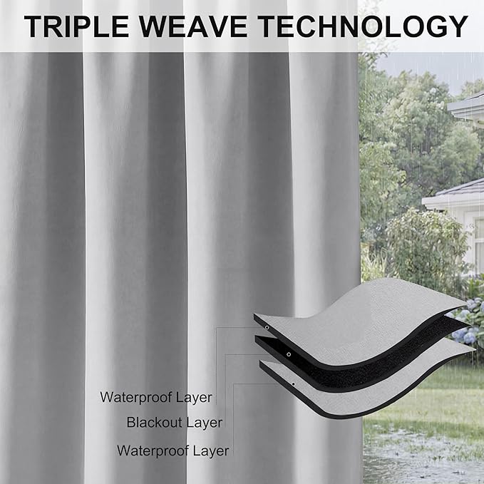 RYB HOME Extra Wide Outdoor Curtains for Patio Waterproof Heavy Duty Thermal ...