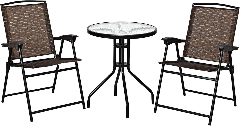 Tangkula 3 Pieces Patio Bistro Set, Outdoor Folding Chairs & Table Set wi...