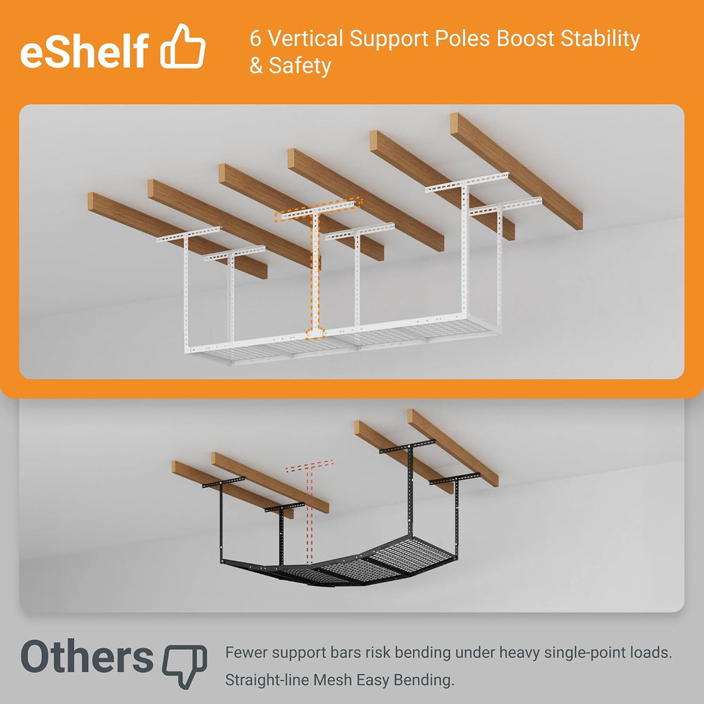 2x8ft Overhead Ceiling Garage Storage Rack, 400LBS Capacity, White