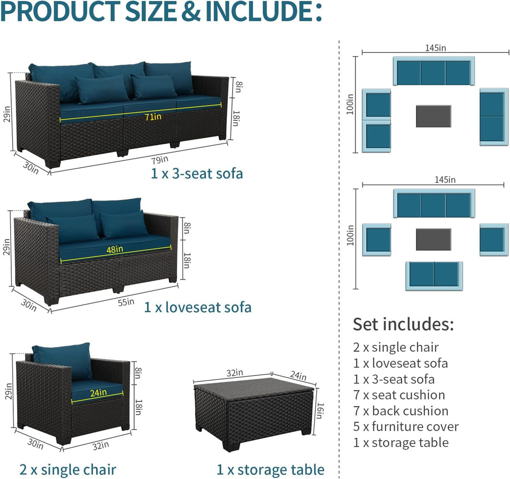 Rattaner Patio Furniture Set 5 Pieces Outdoor Furniture Sets Patio Couch Outd...