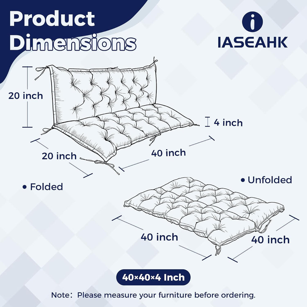 IASEAHK Porch Swing Cushions, 40×40×4 Inch, Waterproof, Navy Blue