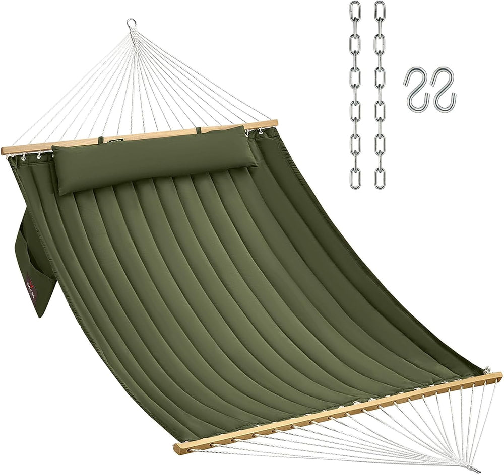 CHULIM Double Quilted Hammock with Hardwood Spreader Bars and Pillow
