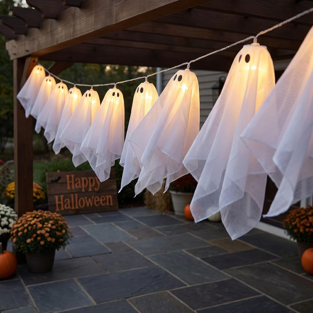 10 Ghost Light Up Hanging Ornaments, Halloween Glowing Decorations
