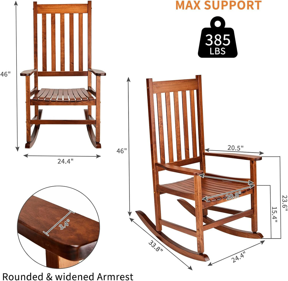 Outvita Outdoor Rocking Chair, Solid Wood High Back Porch Rocker, Natural