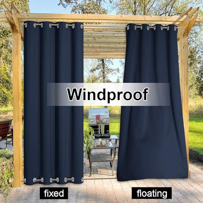 NICETOWN 2 Panels Outdoor Curtains for Patio Waterproof, Rustproof Top and Bo...