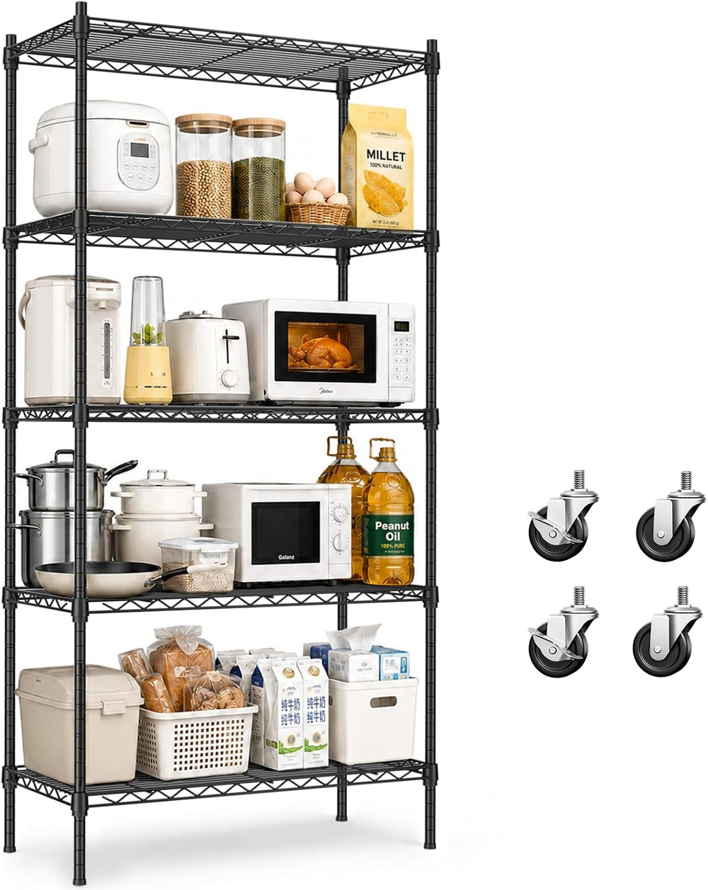5 Tier Wire Shelving Unit, 61" H Heavy Duty Metal Storage Shelves