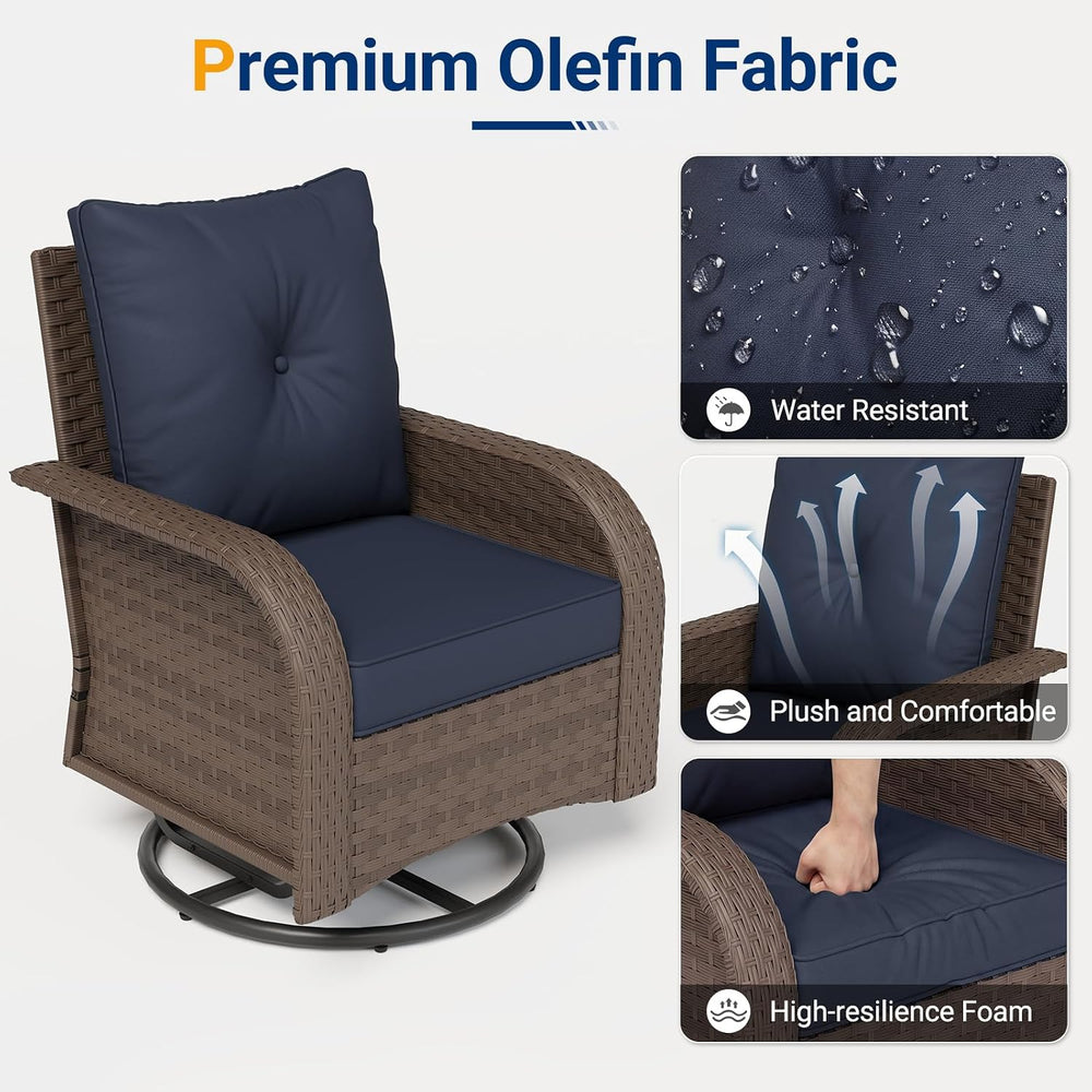 UDPATIO Outdoor Furniture 3 Piece Patio Swivel Chair, Olefin Fade Resistant