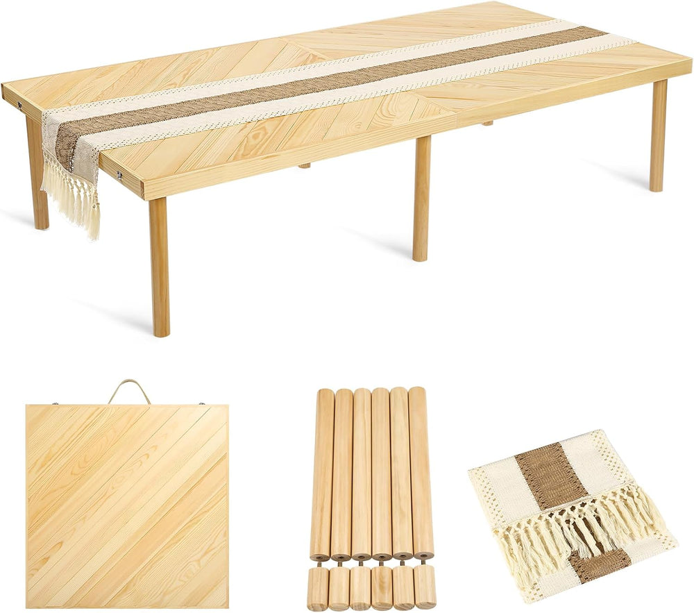 Folding Picnic Table with Table Runner, Portable Boho Low Picnic Table for In...