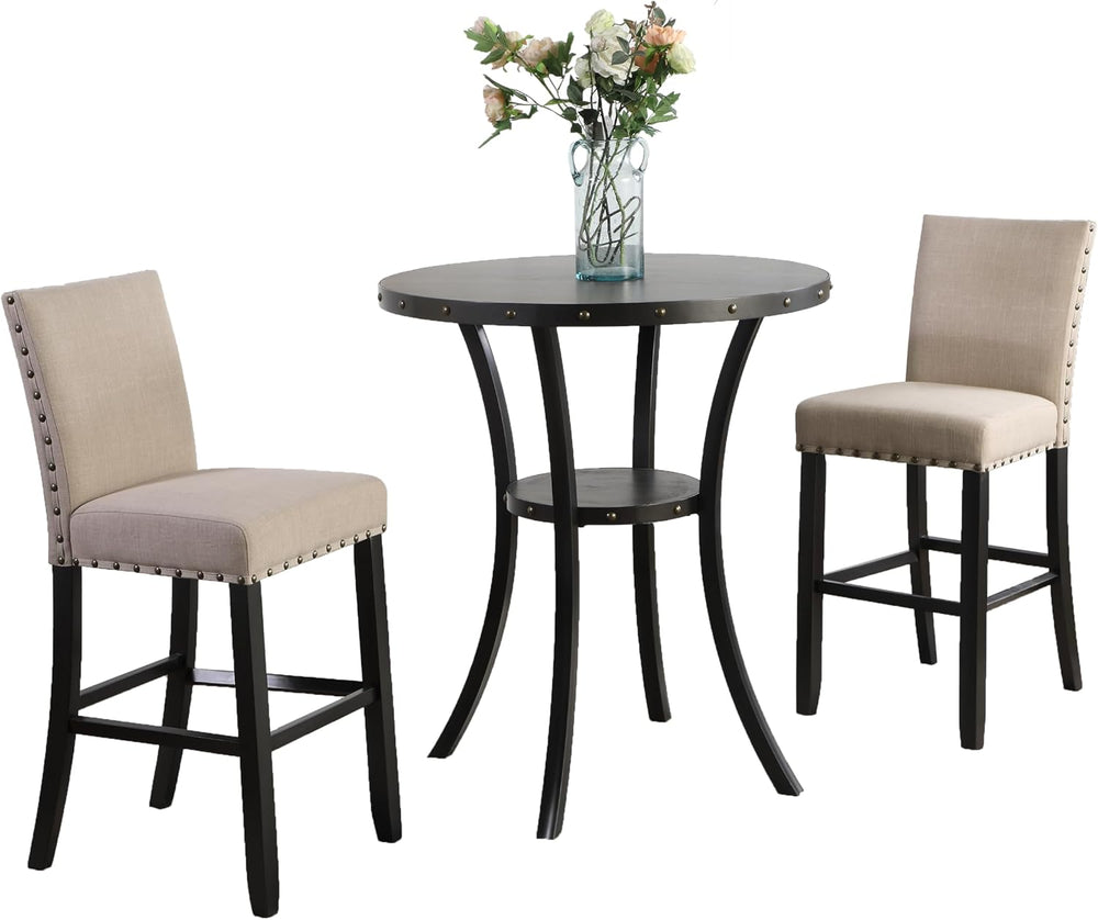 Roundhill Furniture Biony 3 Piece Set - 36" Round Espresso Bar Table wit...