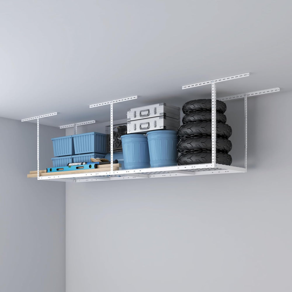 2x8ft Overhead Ceiling Garage Storage Rack, 400LBS Capacity, White