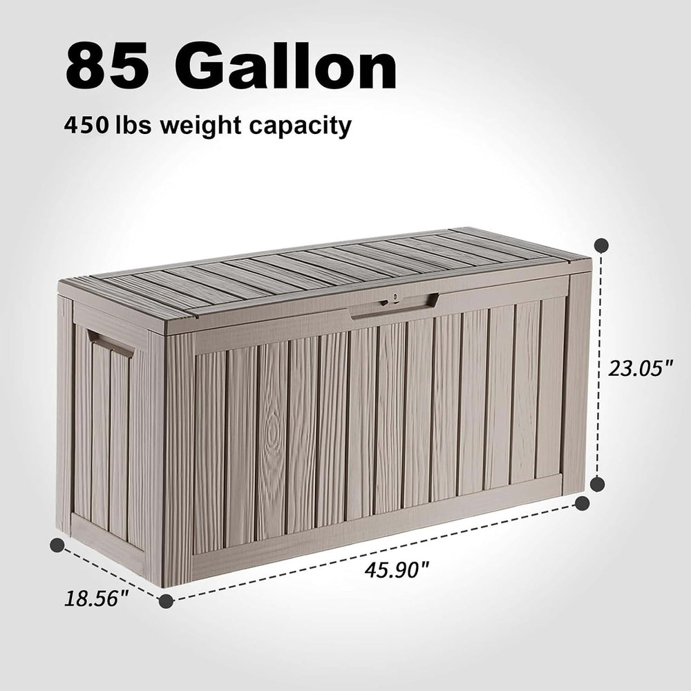 85 Gallon Outdoor Storage Box Waterproof, Resin Deck Box with Lockable Lid, W...