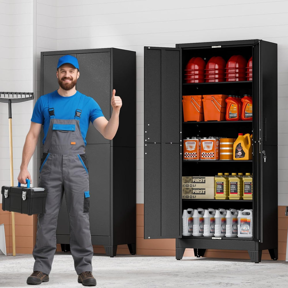 71" Metal Garage Storage Cabinet with Locking Doors and Shelves