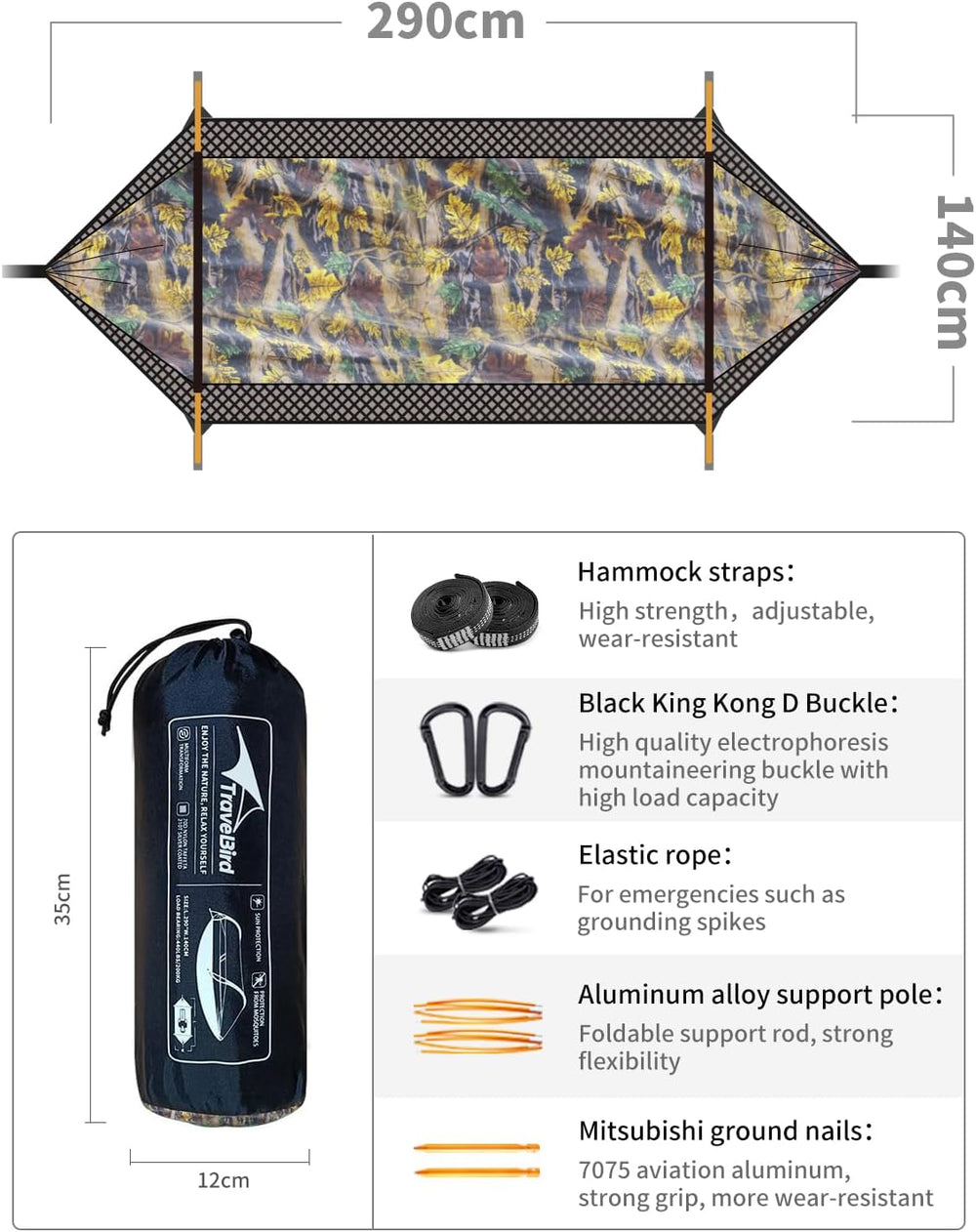 3-in-1 Camping Hammock Tent with Mosquito Net & UV Sunshade