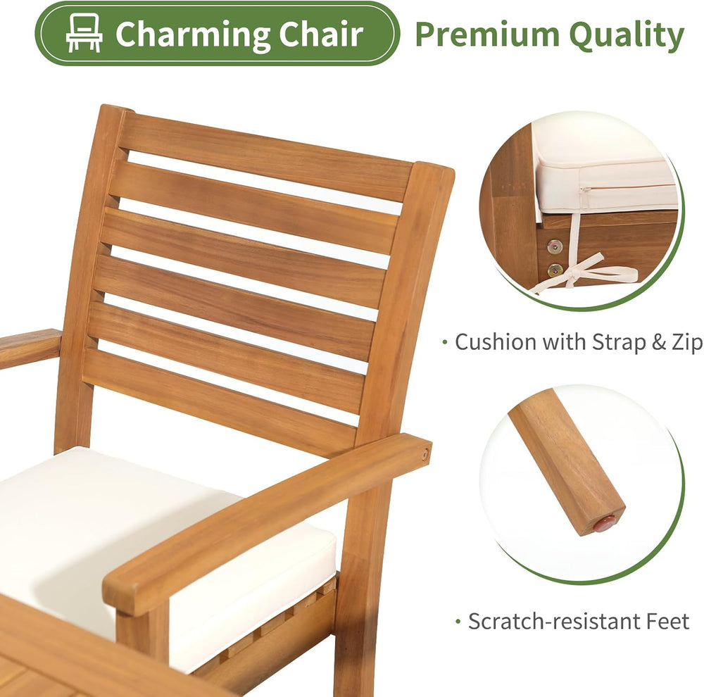 OC Orange-Casual Stackable Patio Dining Chairs Set of 4, Acacia Wood,Beige