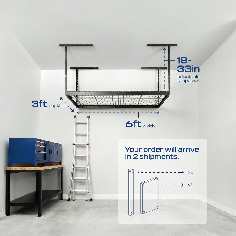 MonsterRAX 3x6 Overhead Garage Storage Rack, 18"-33" Drop, Hammertone