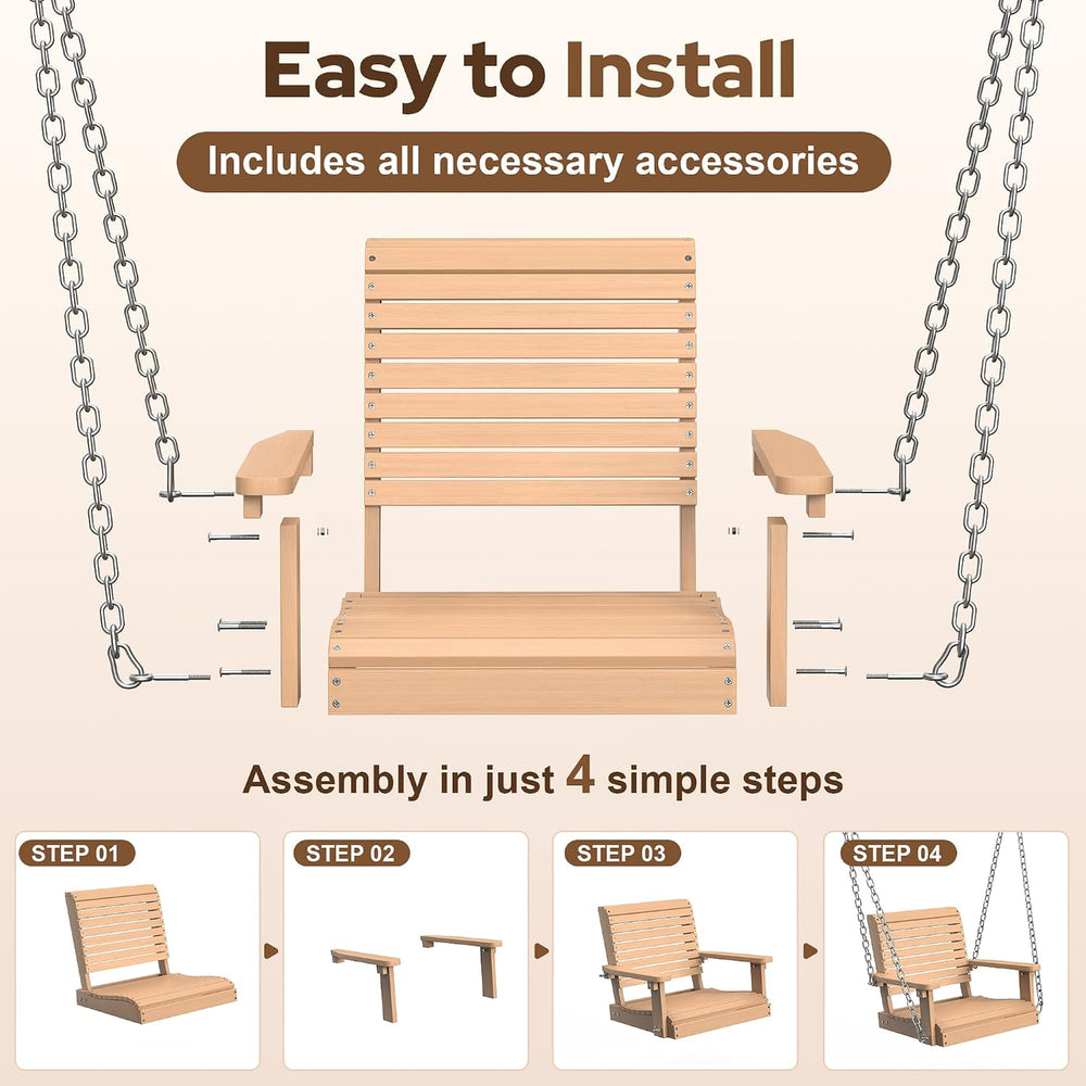 2.2FT HDPE Single Porch Swing, 360 LBS Porch Swing Chair, Teak