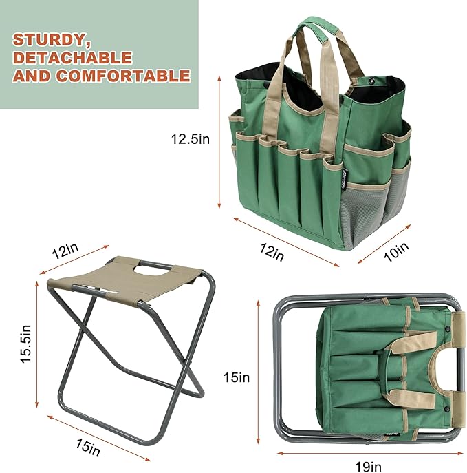 MDSTOP Folding Gardening Stool with Detachable Storage Tote Bag, Gardening To...