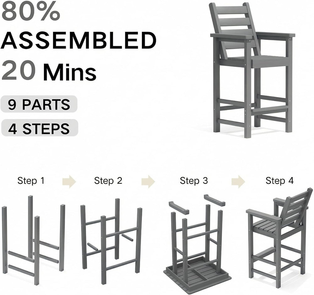 GLANC Adirondack Chairs and Table 3 Pieces Set, HDPE Balcony Bar Height Chair...