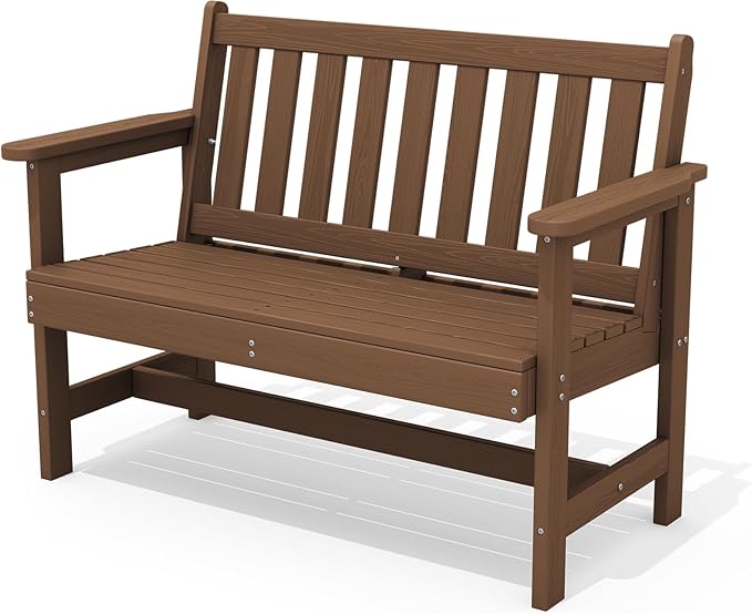 SERWALL Outdoor Bench, HDPE Outdoor Benches Weatherproof, 2-Person Garden Ben...