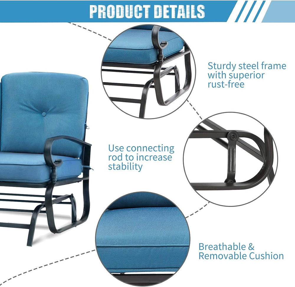 Patio Bench, Porch Glider Outdoor Swing Glider Rocking Loveseat, Steel Frame ...