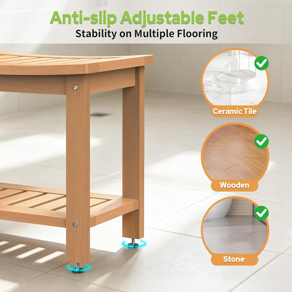 Psilvam 21" HDPE Shower Bench Seat for Inside Shower, Shower Stool, Teak