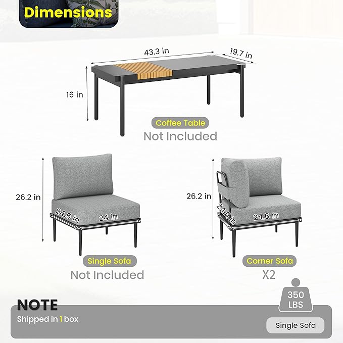 Sundale Outdoor 2 Pieces Metal Patio Furniture Set, Outdoor Sectional Sofa w/...