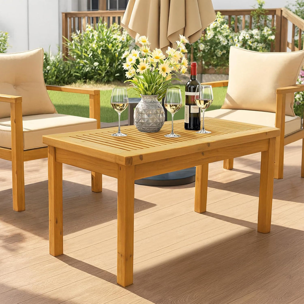 VINGLI Outdoor Wood Coffee Table, 35" Farmhouse Side Table for Patio, So...
