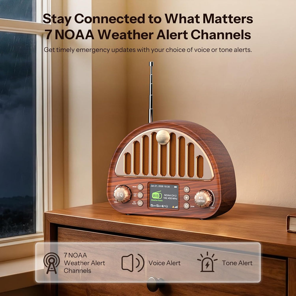 Retro FM Radio with Bluetooth Speaker & NOAA Weather Alert