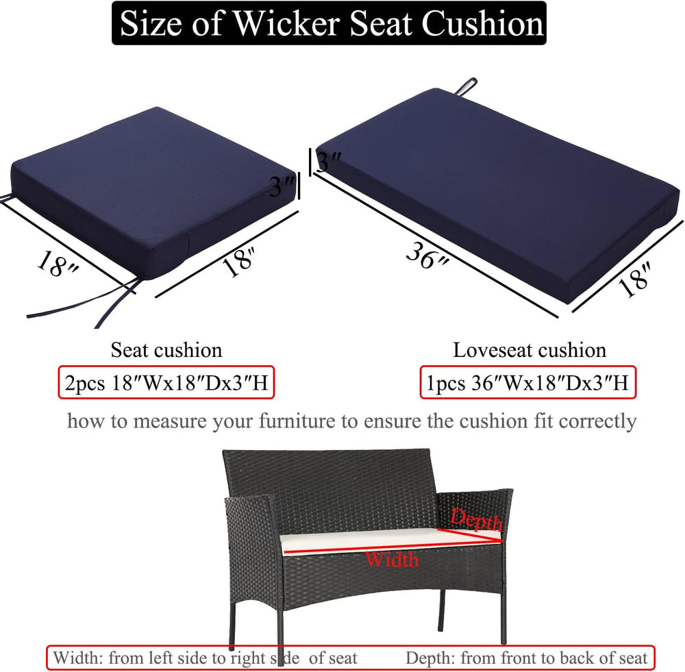 3 Piece Patio Furniture Cushions Replacement Waterproof Outdoor Chair and Ben...