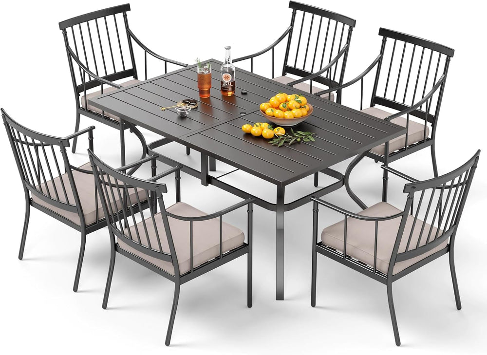 PHI VILLA 7 Piece Patio Dining Set, Rectangular Metal Table