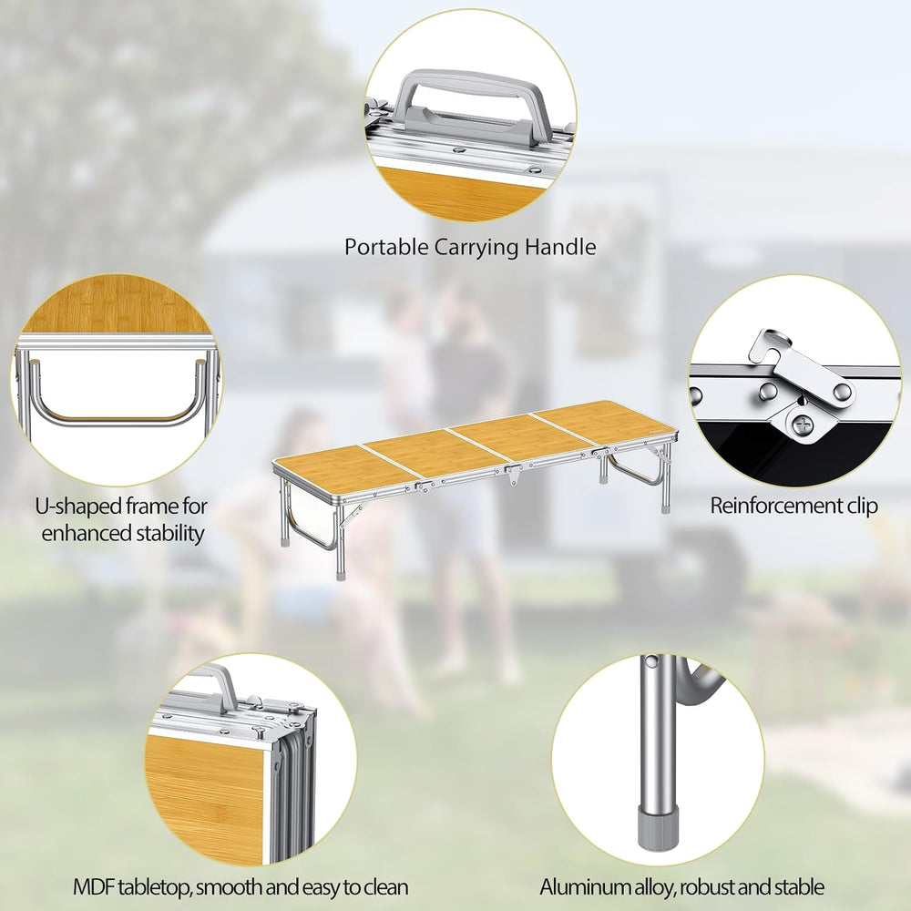 Anbte 4ft Low Folding Picnic Table with Storage Bag, 10.3" Height, Yellow