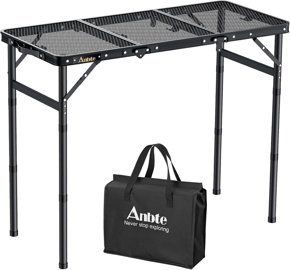 Anbte 3 ft Folding Grill Table, Aluminum Camping Table 3 Heights Max 27.5"