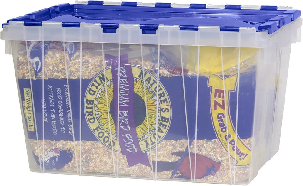 Akro-Mils KeepBox 12 Gallon Stackable Attached-Lid Storage Bin, Clear/Blue