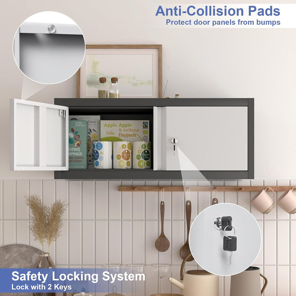 Wall Mounted Cabinet, Low-Profile Steel Garage Storage Cabinets, Space-Saving...