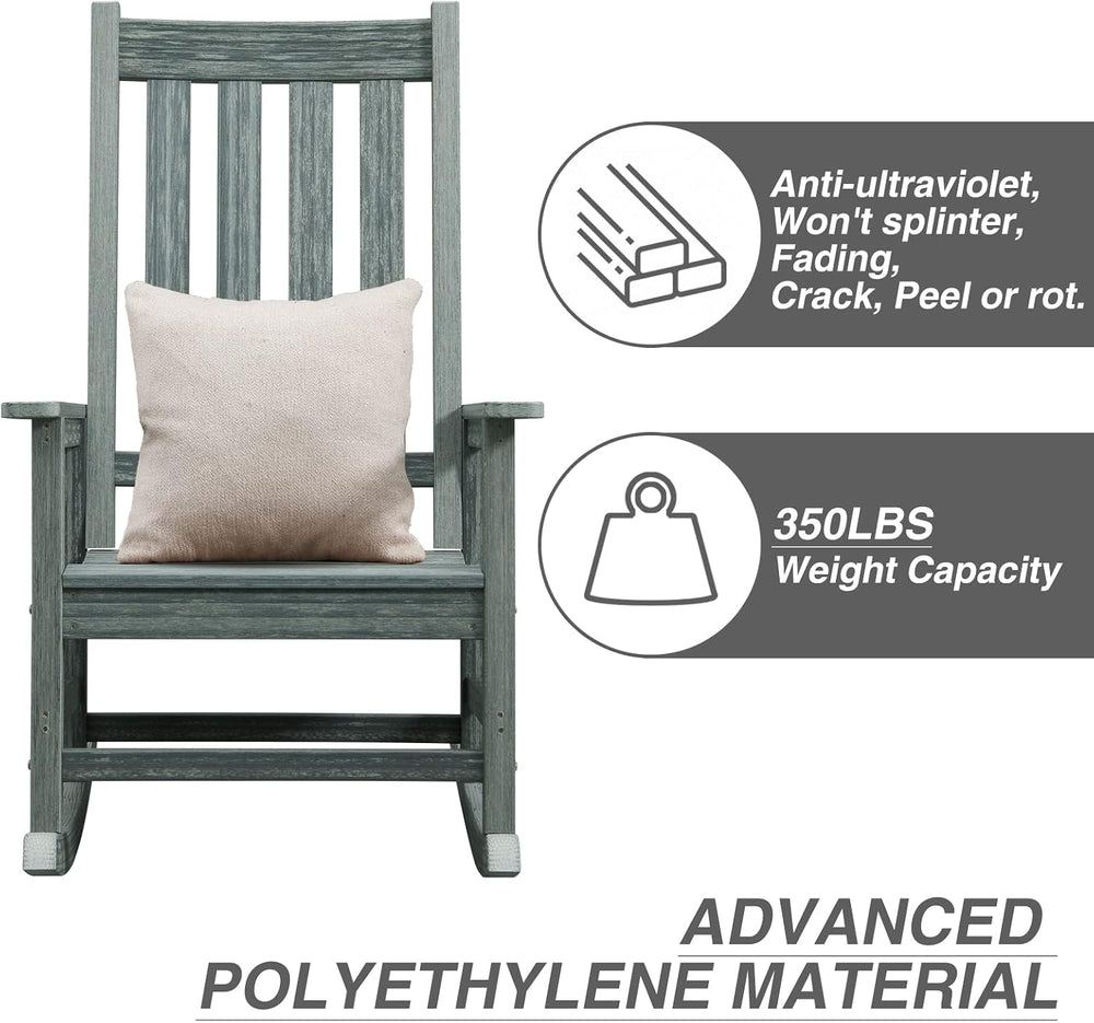Oversized Outdoor Rocking Chair, Porch Rocker with High Back, Grey