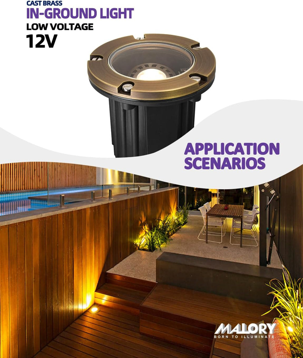 MALORY Low Voltage Landscape Well Lights, (φ126 mm) Brass Top Cover